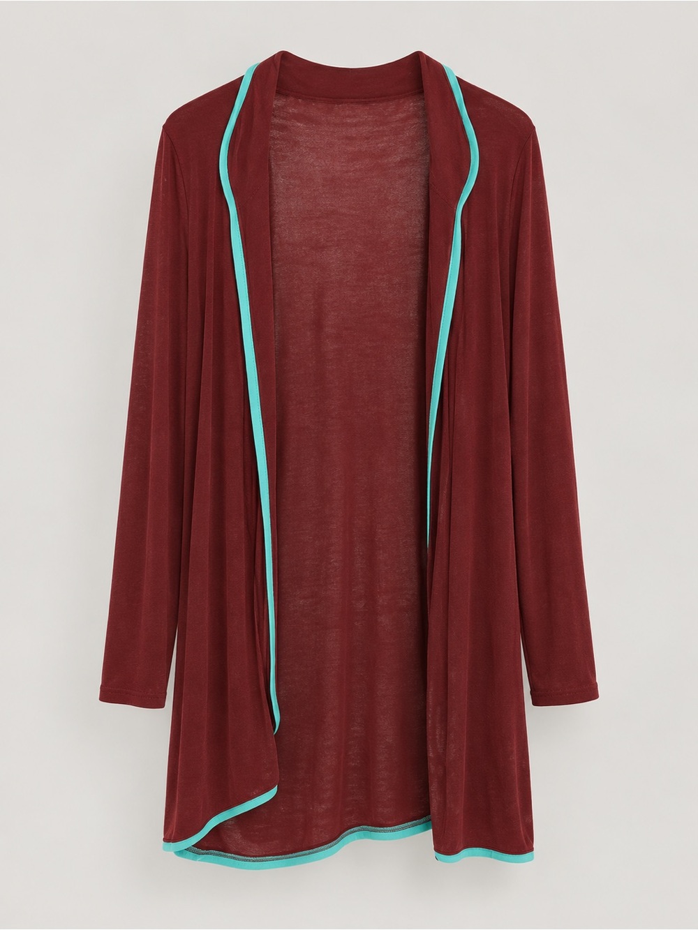 Womenโs Burgundy Swim Cover-Up with Teal Trim
